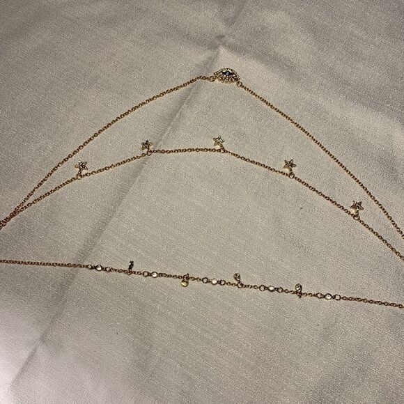 BoHo layered Crystal pendant goldtone choker - Picture 5 of 8